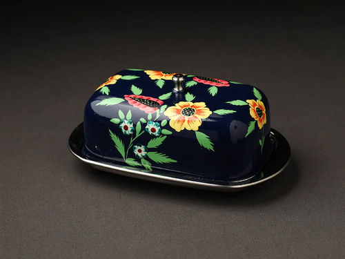 HAND PAINTED ENAMELWARE BUTTER DISH A84