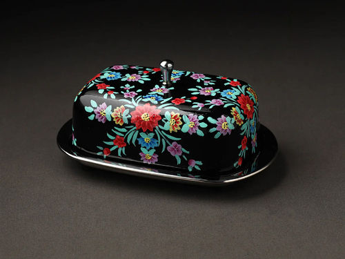 HAND PAINTED ENAMELWARE BUTTER DISH A85