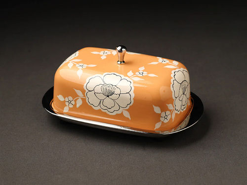 HAND PAINTED ENAMELWARE BUTTER DISH A86