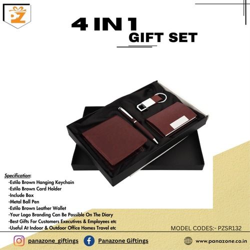 Brown Wallet Pen Cardholder Keychain 4 In 1 Gift Set PZSR132