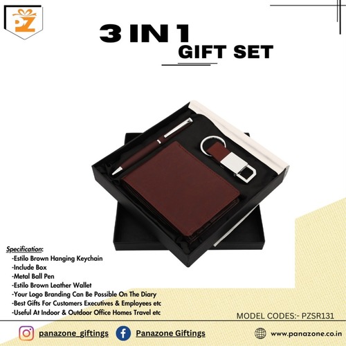 Metal PU 3 In 1 Gift Set Pen Keychain Wallet Packaging Type Box PZSR131