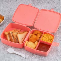 DOUBLE LAYER SQUARE LUNCH BOX WITH SPOON