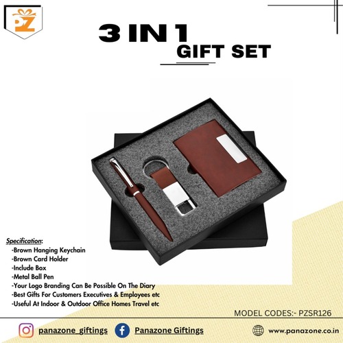 Brown Pen Keychain Cardholder 3 In 1 Gift Set PZSR126