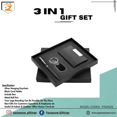 Black Keychain Cardholder Pen 3 In 1 Gift Set Pzsr125