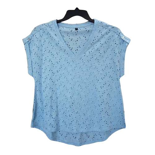 All Ladies Blue Knit Embellishment Top