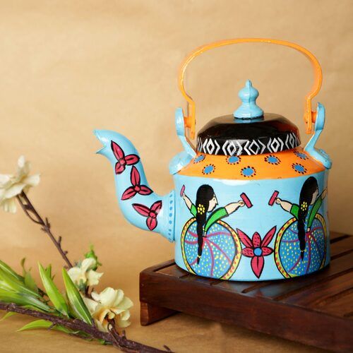 Tribal Art Tea Kettle Kaushalam Hand Painted Tea Kettle