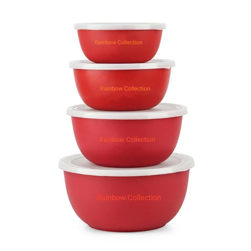 Red Microwave Safe Stainless Steel Euro Bowl Set Of 4