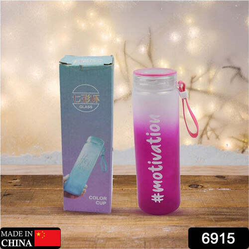MOTIVATIONAL GLASS BOTTLE COLORFUL PORTABLE WATER GLASS BOTTLE WITH RUBBER BAND