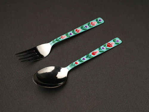 STEEL HAND PAINTED ENAMELWARE SPOON WITH FORK A188