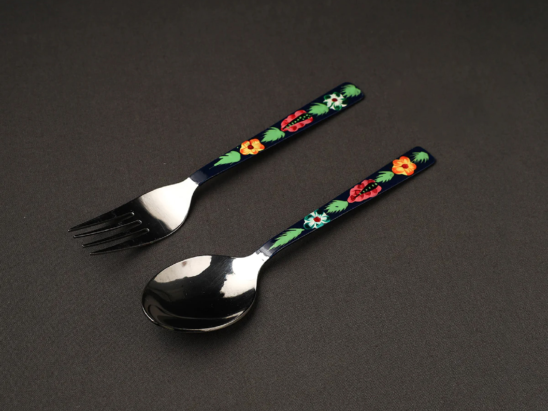 STEEL HAND PAINTED ENAMELWARE SPOON WITH FORK A188
