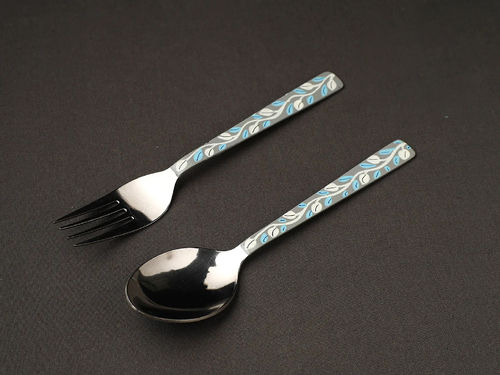 STEEL HAND PAINTED ENAMELWARE SPOON WITH FORK A190