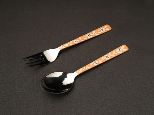 STEEL HAND PAINTED ENAMELWARE SPOON WITH FORK A191