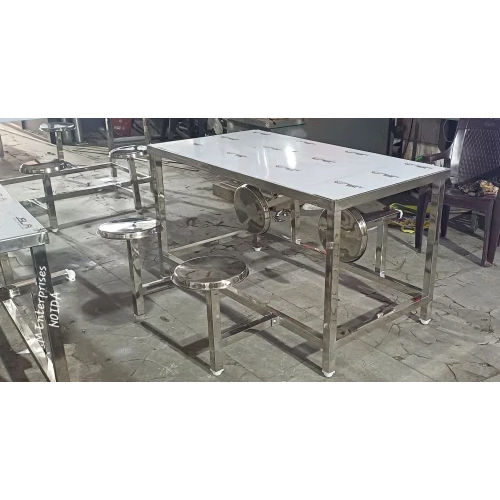 Stainless Steel Canteen Table With Folding Stool 4 Seater - Application: Home