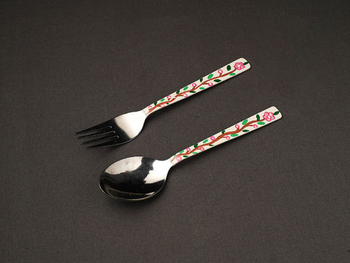 STEEL HAND PAINTED ENAMELWARE SPOON WITH FORK A192