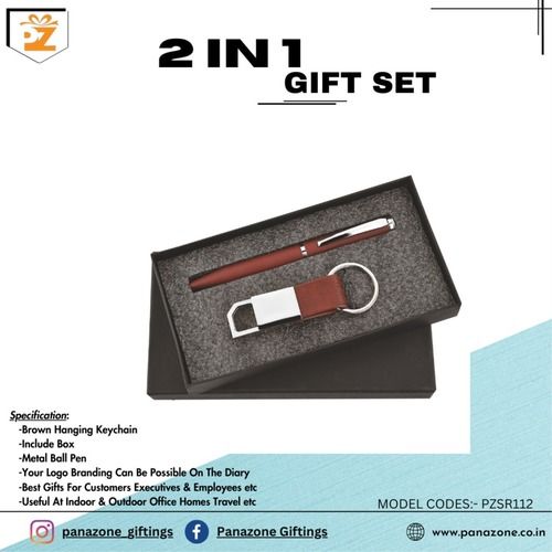 Brown Keychain Pen With Box 2 In 1 Gift Set PZSR112