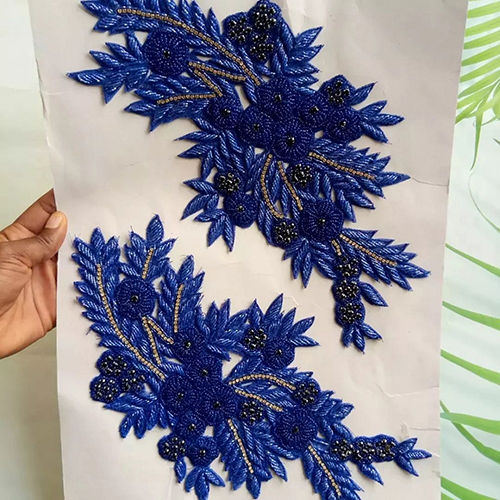 Blue Exquisite Hand Beaded Blouse Patches