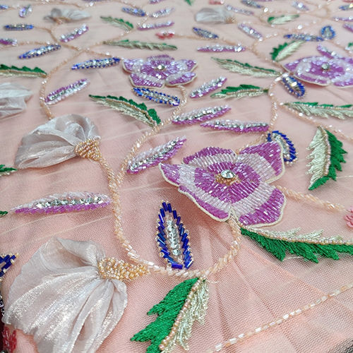 Multicolor Leaf Design Embroidery Applique Beaded Lace