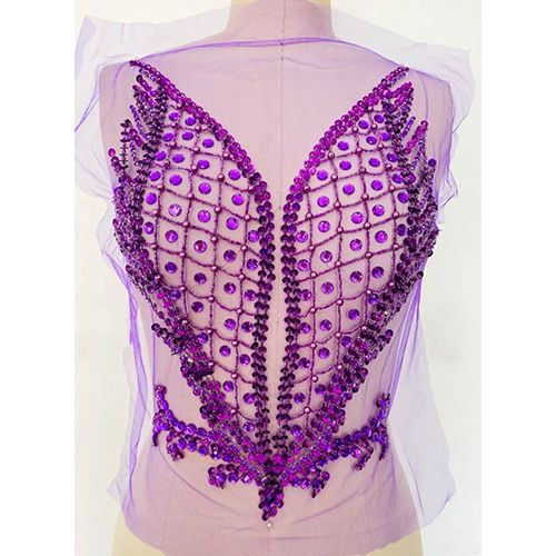 Purple Embroidery Applique Hand Beaded Lace