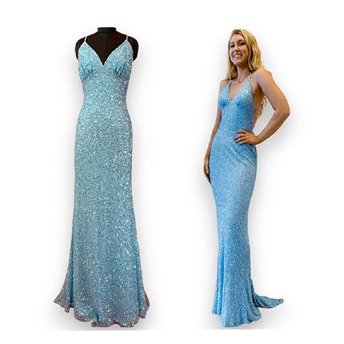 Blue Ladies Beaded Party Gown