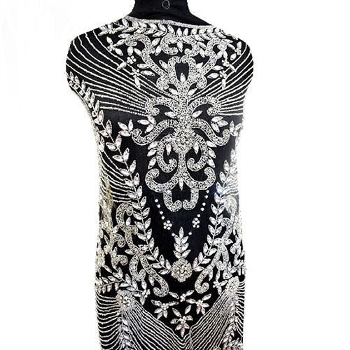 Silver Ladies Highly Beaded Front Panel Gown