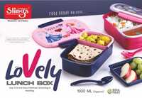 Lunch Box - Medium Size, Multicolor Food Grade Plastic | 1000 Ml Capacity, Microwave Safe, Compact Storage, Clip-on Lid, Hand Wash Only, Includes Spoon