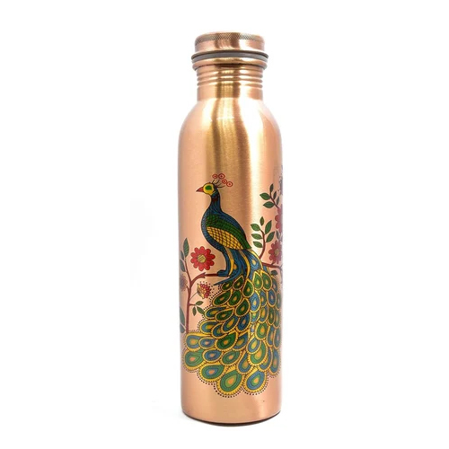 Peacock Printed Copper Water Bottle