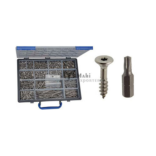 26321 Set Of Countersunk Flat Head Six Lobes Recess Chipboard Screws + Bits