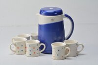 New Coral Gift Set - Plastic Material, 1 Insulated Jug, 4 Bowls & 6 Mugs, Blue Color | Durable And Break Resistant With Ceramic Live Finish