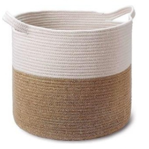 Natural and White Jute and Cotton Storage  Basket