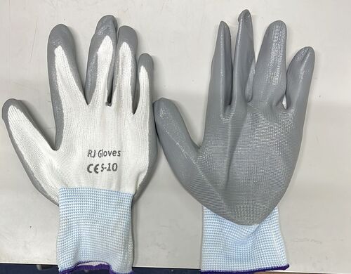 Grey white nitrile hand gloves