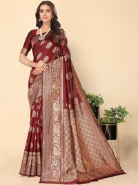 Silk Blend Jacquard Woven Golden Zari Butta Saree