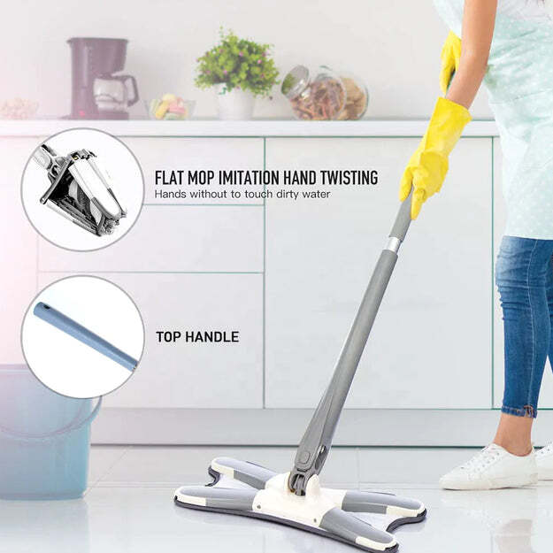 ADJUSTABLE LONG HANDLE 360 DEGREE FLAT HAND MOP