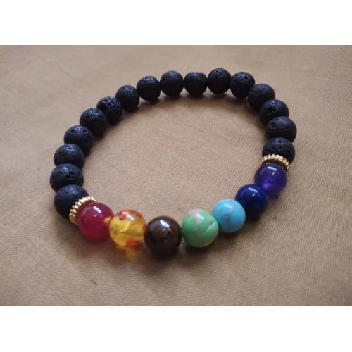 8mm 7 Chakra Lava Round Crystal Bracelet