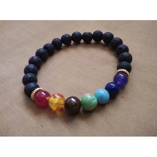 8mm 7 Chakra Lava Round Crystal Bracelet