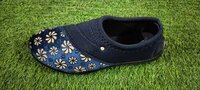 Belly Shoes P 81 - Knitted Fabric, Varies Sizes, Blue Color, Slip-on Closure | All-season Style With Floral Embroidery For Women
