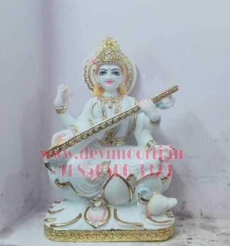 Pure White Saraswati Marble Statue 