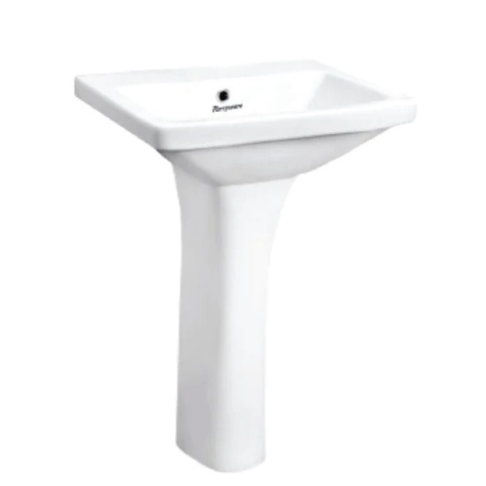 White Ceramic Pedestal Wash Basin - Shape: Round