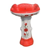 Ceramic Pedestal Wash Basin - Color: Red
