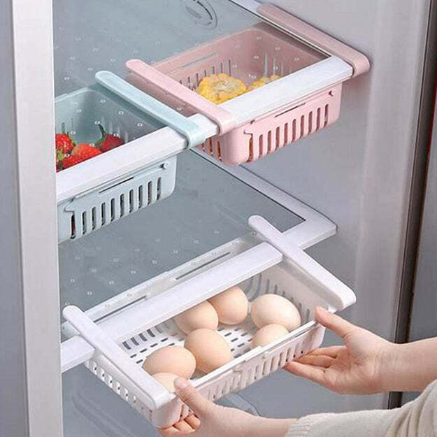 ADJUSTABLE EXPANDABLE FRIDGE STORAGE BASKET