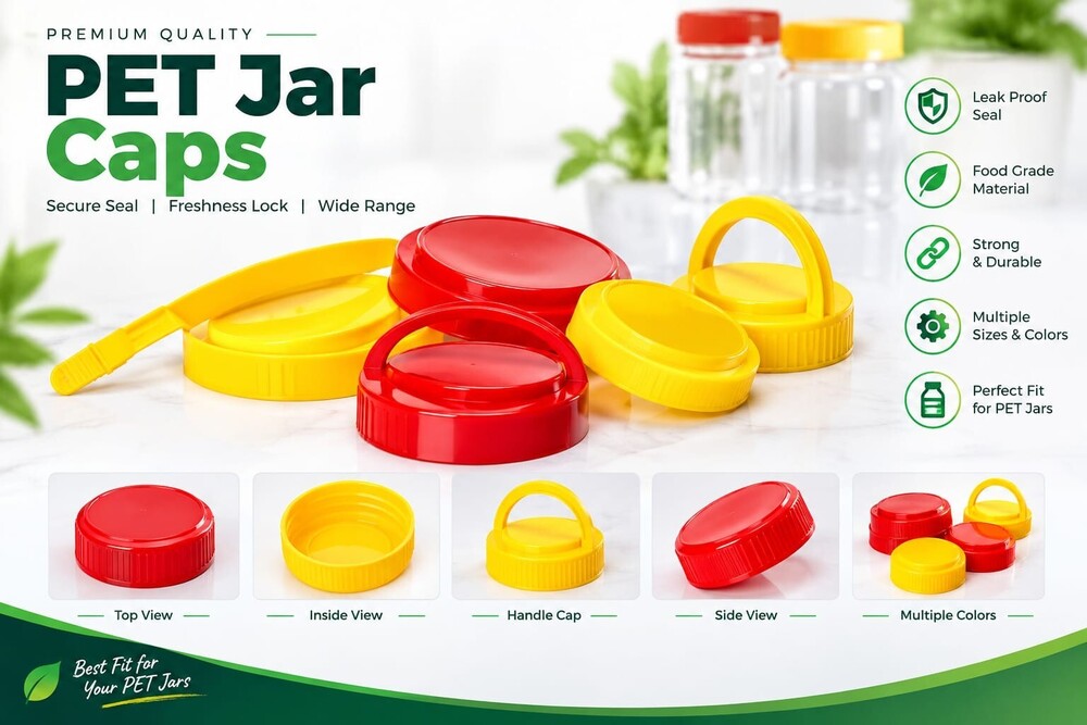 Pet Jar Caps - Plastic Material, Various Sizes Available, Multiple Colors | Water Resistant Design for Versatile Jar Applications