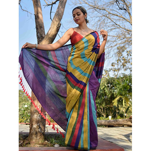 Ladies Pure Cotton Check Saree