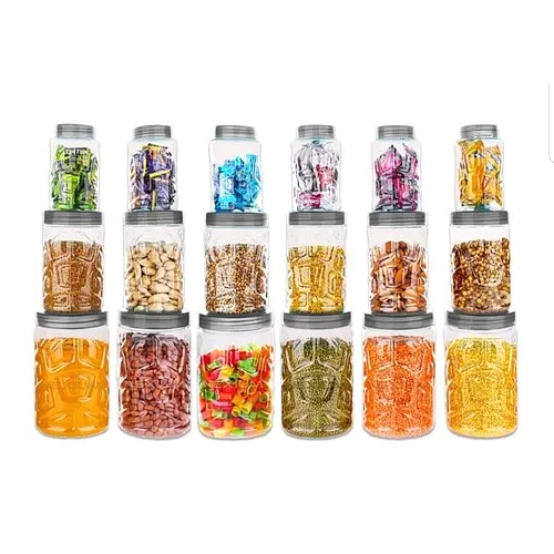 12Pcs Round Transparent Pet Designer Jar Container Set