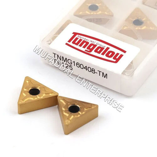 TNMG 160408 Tungaloy Carbide Insert - Carbide Material, Triangle Shape, 9mm Thickness, Polished Finish, Golden Color | CNC Machine Usage, Box Contains 10 Pieces