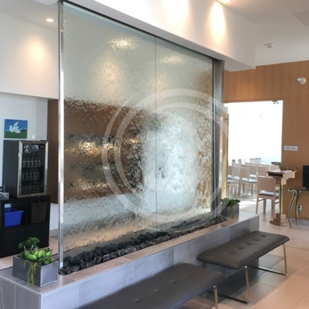 Glass Wall Fountain Indoor - Clear Or Frosted Glass Panel, Customizable Sizes & Textures, Integrated Led Lighting, Minimalist Design