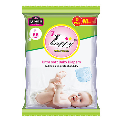 White / Multicolor 5 Pcs Medium Size Baby Diapers