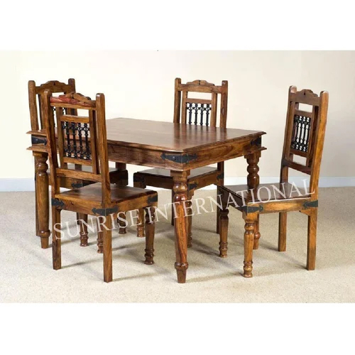 Ethnic Style Wood Dining Set 1 Table Plus 4 Chairs