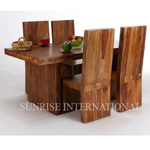 Cube Style Wooden Dining Table With 4 Chairs Dining Room
