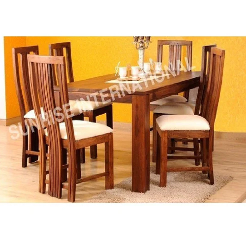 Solid Wood 7 Pcs Dining Set 1 Rectangular Table 6 Cushioned Chair Set