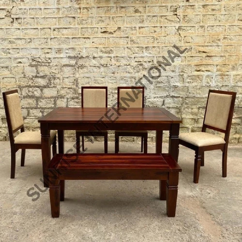 Sierra Wooden Dining Table With 4 Cushion Chairs Plus 1 Bench