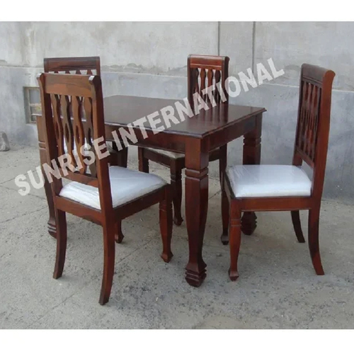 Handmade Solid Wooden Dining Table With 4 Cushion Chair Set